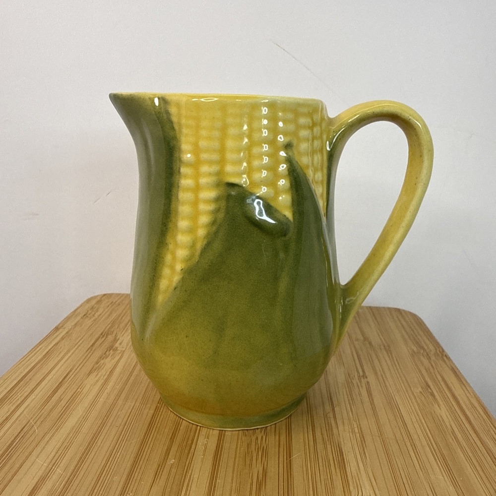 Vintage Shawnee Pottery Corn King Cream Pitcher USA #70 Green Yellow Cottagecore